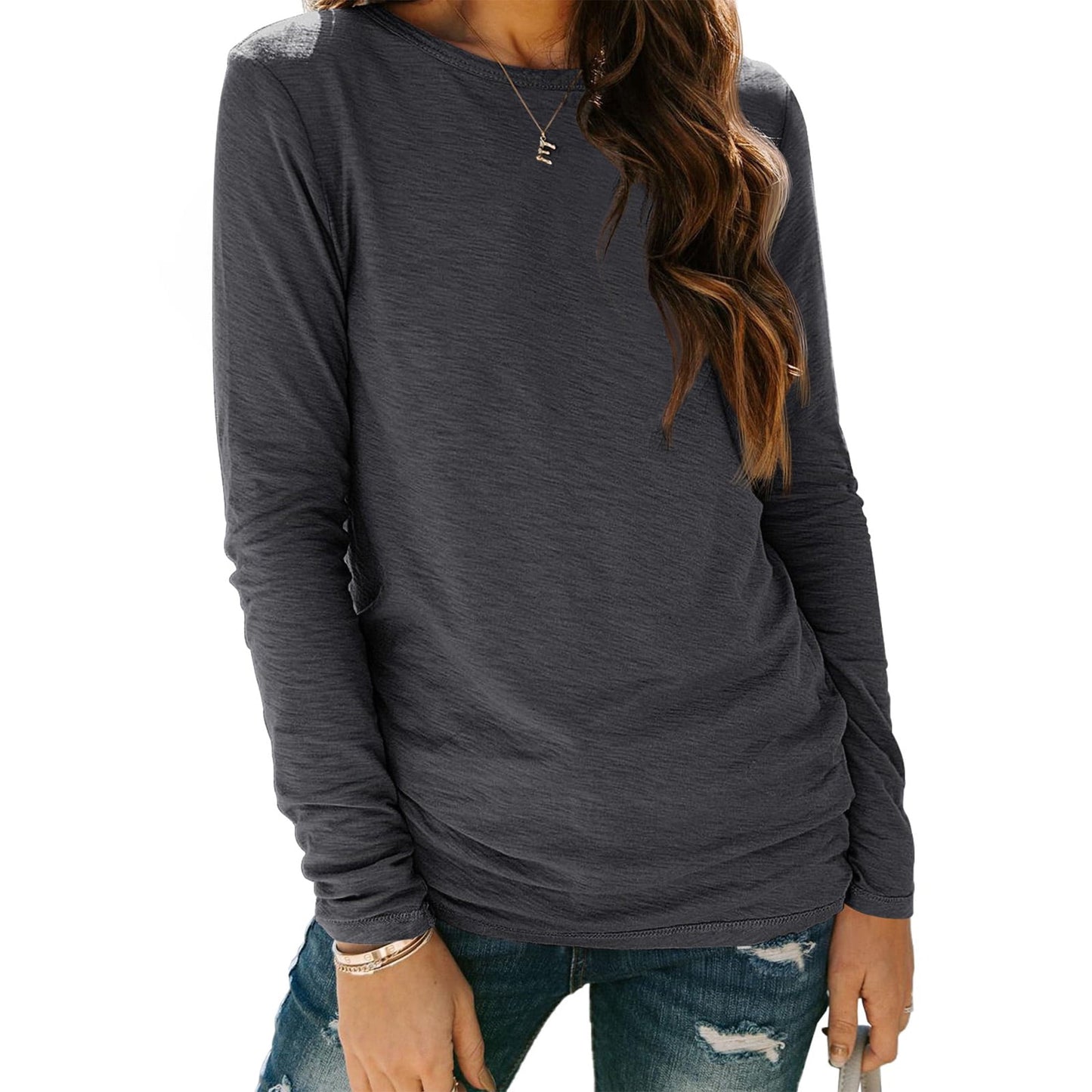 SUNBS Long Sleeve Shirts for Women Crew Neck Fall Fashion Pullover Casual Tops Clothes